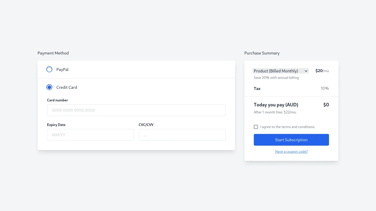 Lo-fi Subscription Checkout - with Tailwind CSS