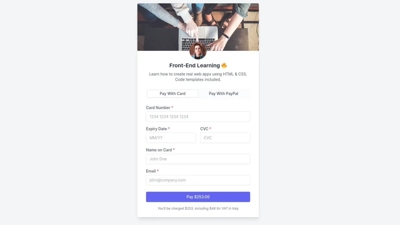 Checkout Pay (Credit Card + PayPal) - Tailwind CSS