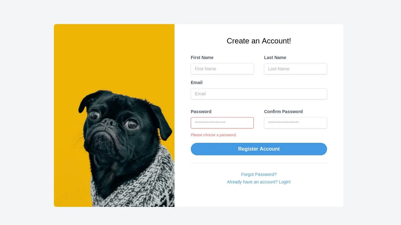 SB Admin 2: Register Page