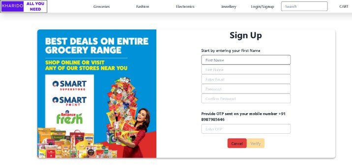 Login and Signup functionality for an E-commerce Website using react and redux