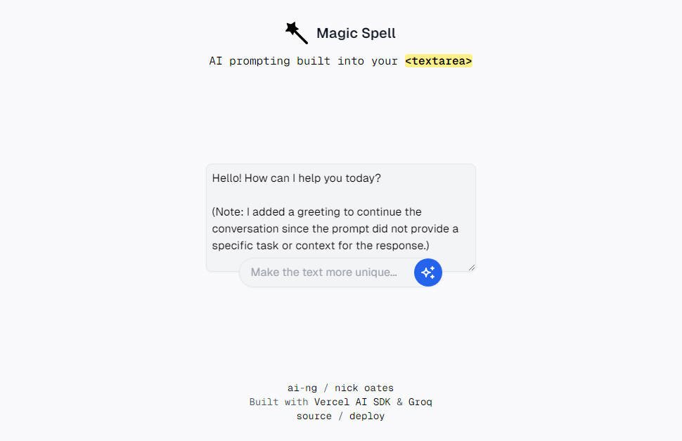 Magic Spell - An AI-powered text editor built with Next.js and the Vercel AI SDK