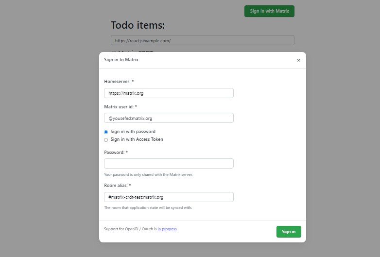 Matrix CRDT: use Matrix as a backend for distributed, real-time collaborative web applications that sync automatically