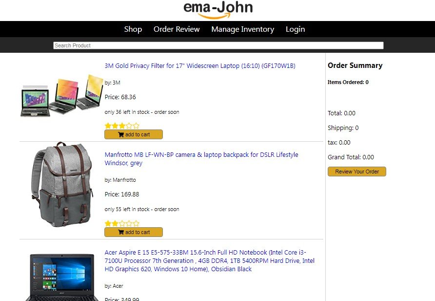 MERN Project: Ema John Online Shopping Service