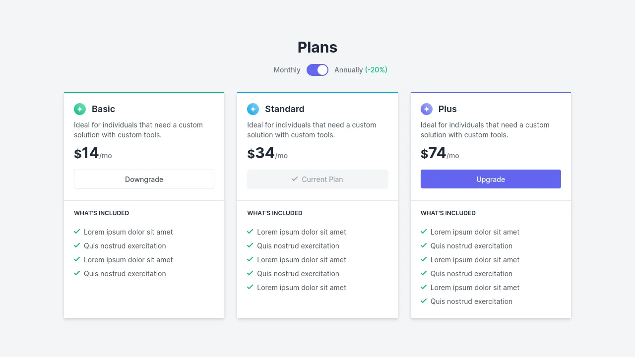 Pricing Tabs - Tailwind CSS + Alpine.js
