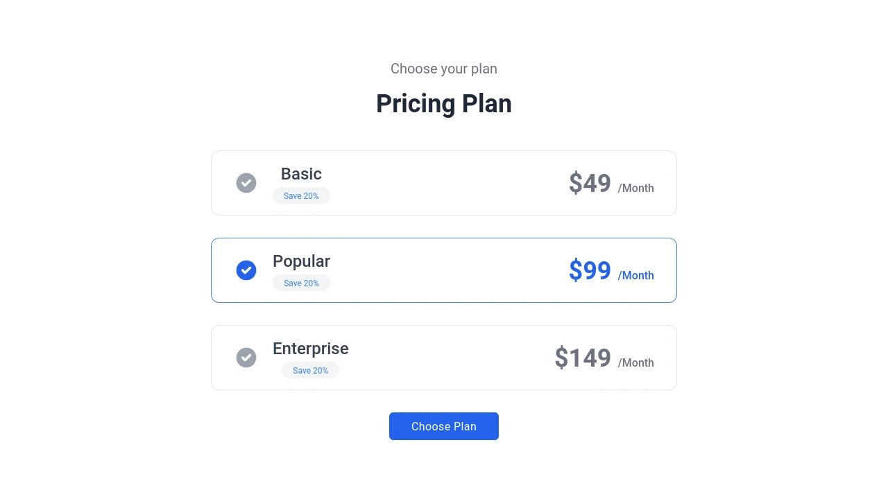 Pricing Checkbox