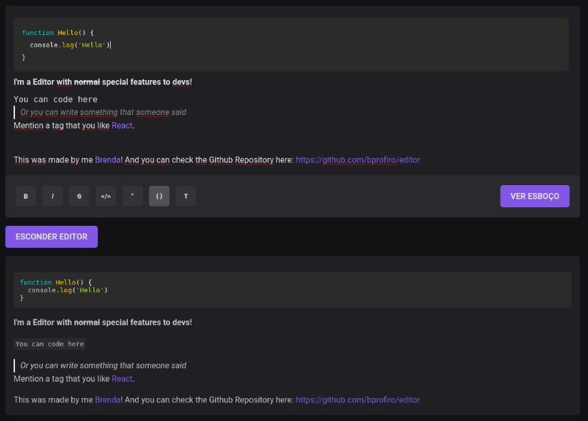 A editor with the main features created using Remirror and with a special code block