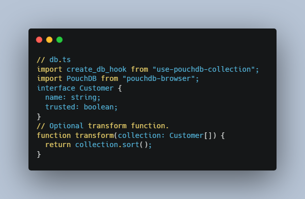 No dependencies, simple React hook for PouchDB