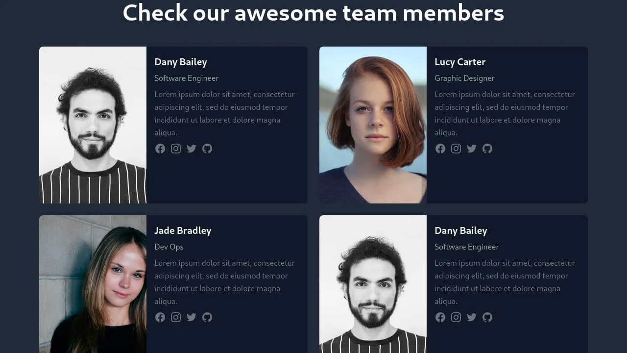 Responsive Team Cards #3 Dark Mode