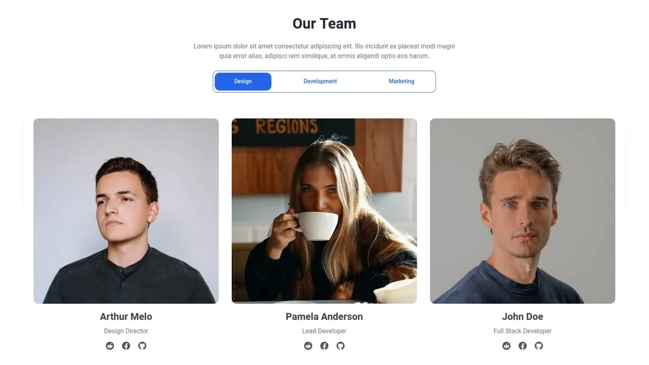 Team Section with Filter