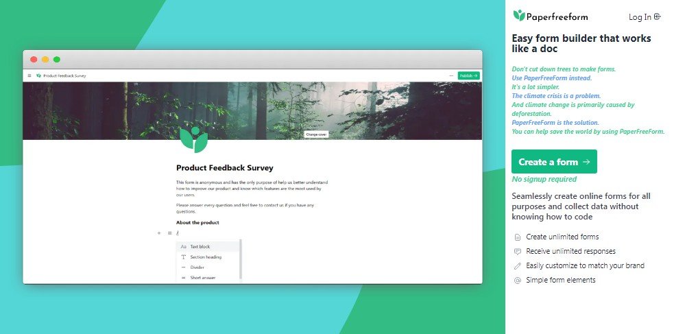 PaperFreeForm - A Free Form Builder to save trees and create beautiful forms