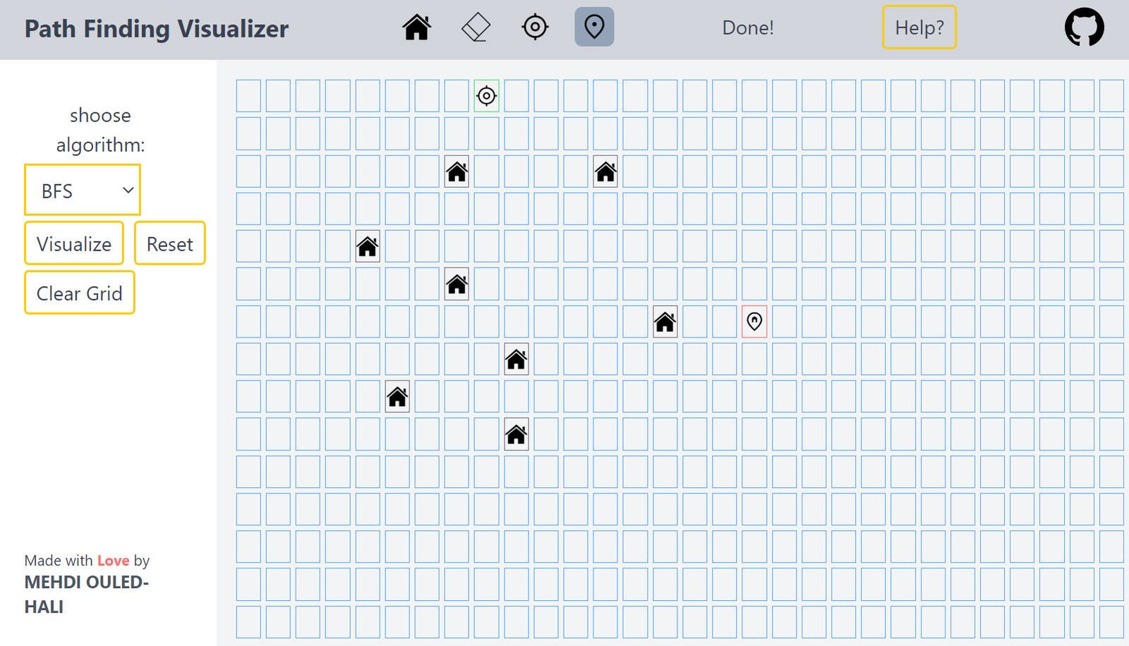 Path finding visualizer web application built with react and typescript