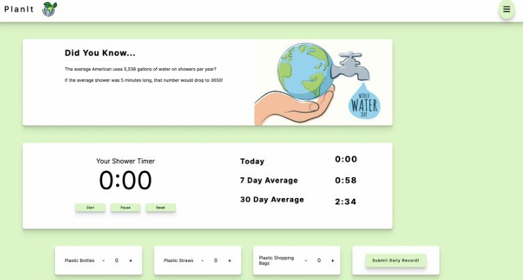 PlanIt - A web application that encourages users to conserve water by taking a 5 minute shower each day