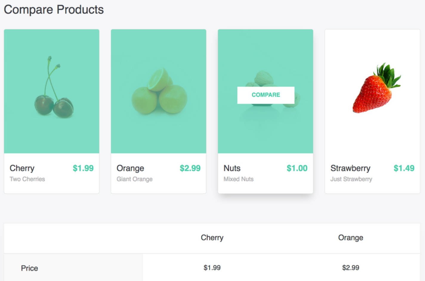 Product comparison page build using React and Redux