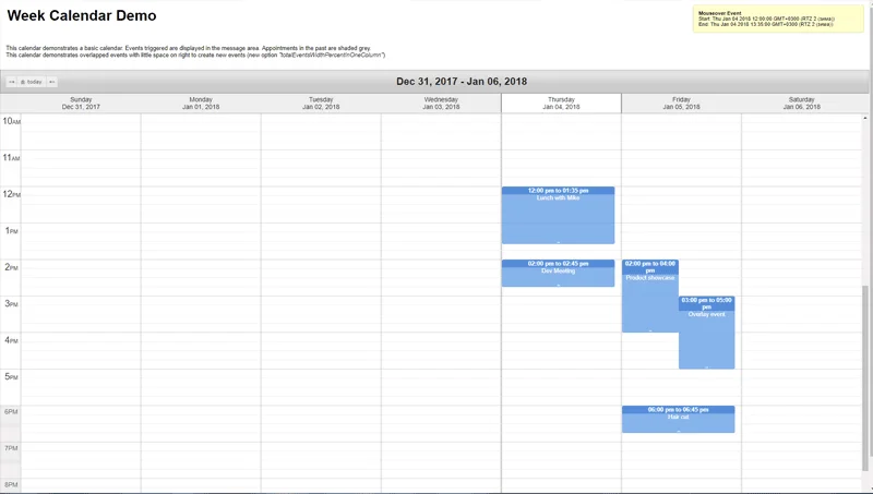 jQuery Week Calendar