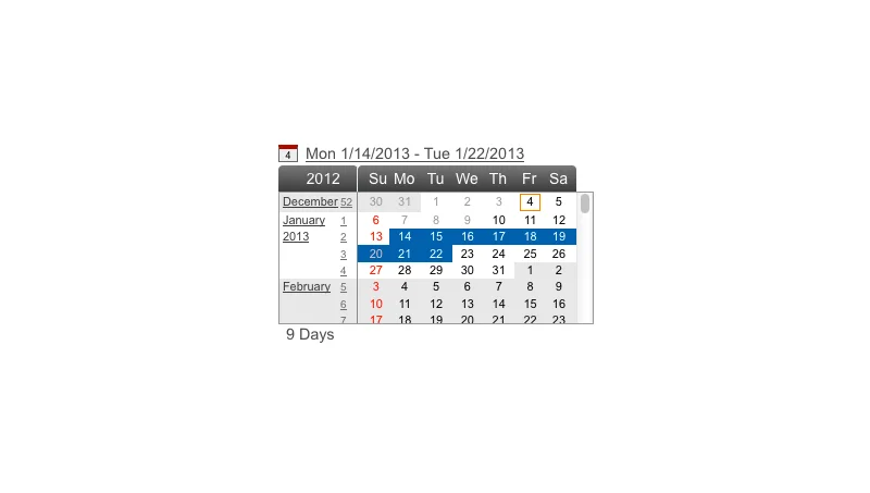 jQuery Continuous Calendar