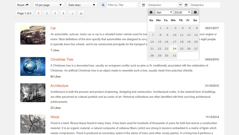 jPList - jQuery Data Grid Controls