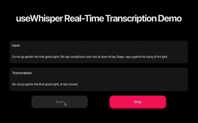 React hook for OpenAI Whisper with speech recorder, real-time transcription