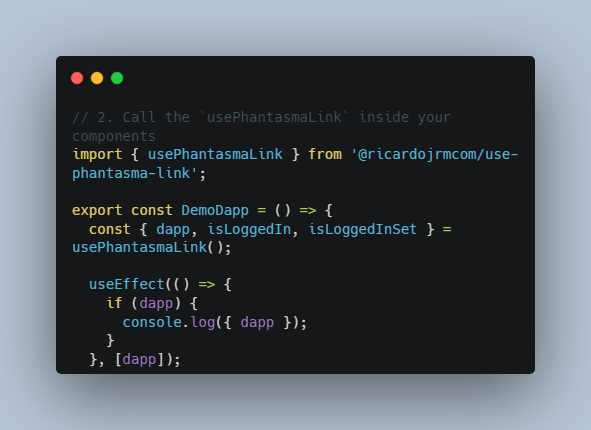 React hook for PhantasmaLink