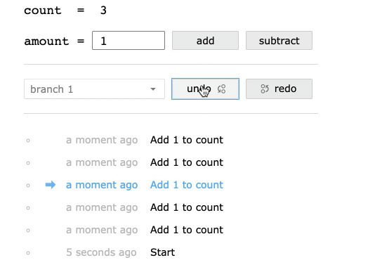 React hooks for creating a branching undo/redo history