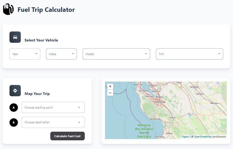 React NextJS app that calculates the fuel cost for your next trip based on the selected vehicle