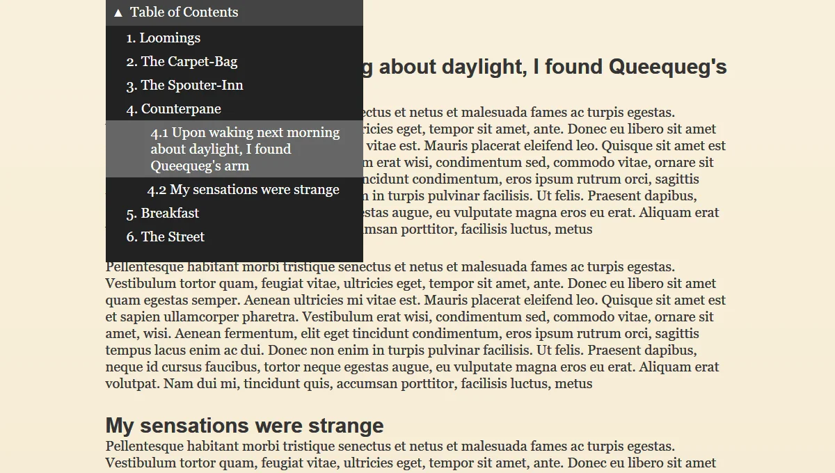 Fixed Table of Contents Drop-Down Menu jQuery Plugin