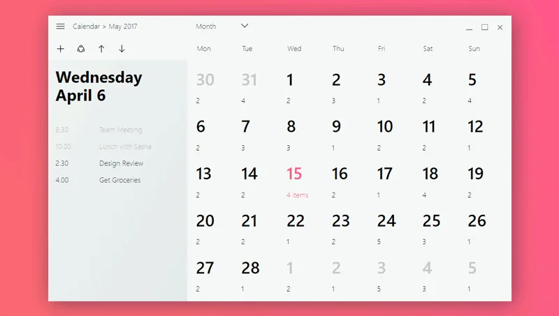 Windows Fluent Design Calendar