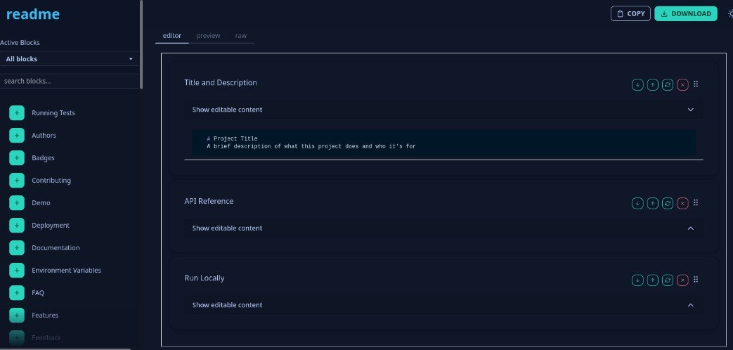 Readme Generator: A fully featured editor with drag and drop interface to easily build READMEs