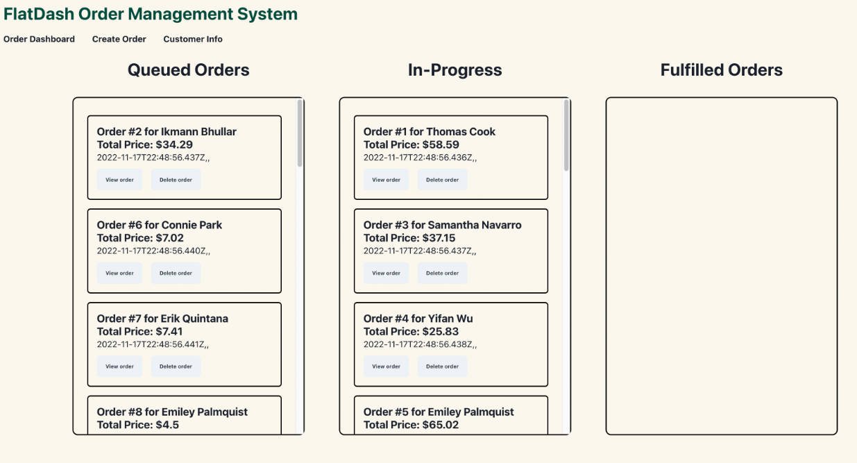 Restaurant order application that tracks order details and progress for each customer