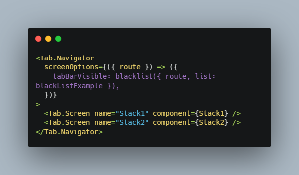Simple blacklist hook for react-navigation to toggle top/bottom tabs