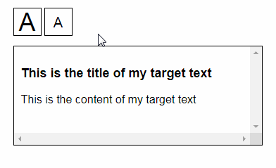Simple React component including two buttons to increae and decrease font size