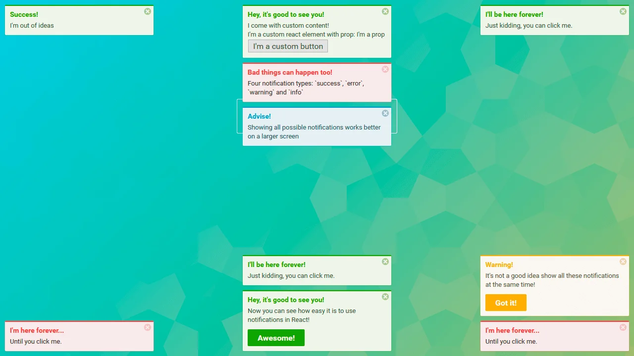 Collection of free React notification code examples