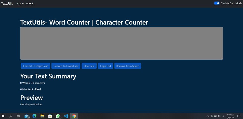TextUtils - A free character counter tool made using React.js and BootStrap