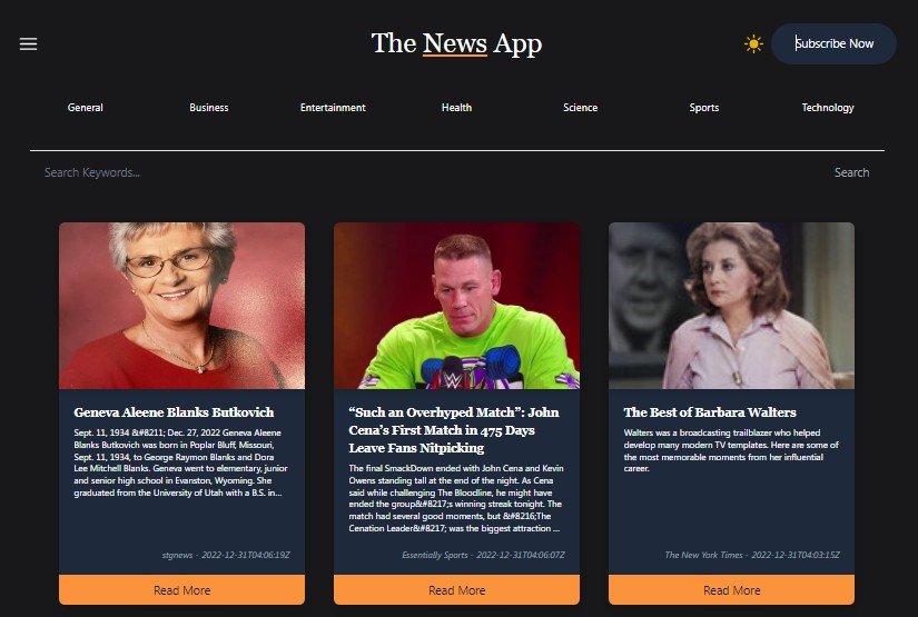 The News App using React.js and Tailwind CSS