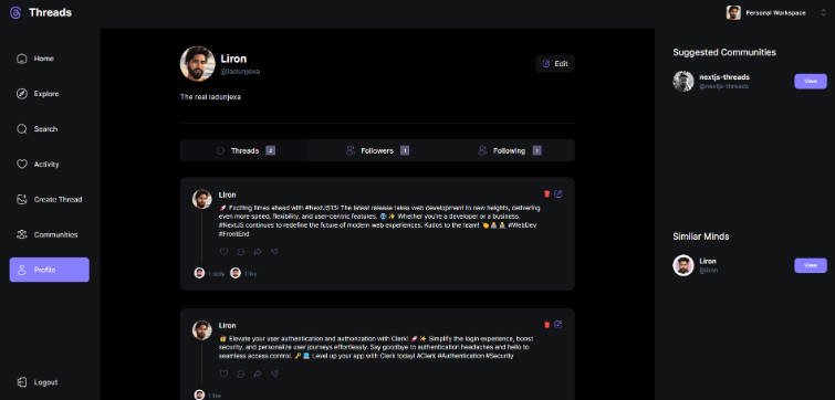 Threads web application built with TypeScript using Next.js
