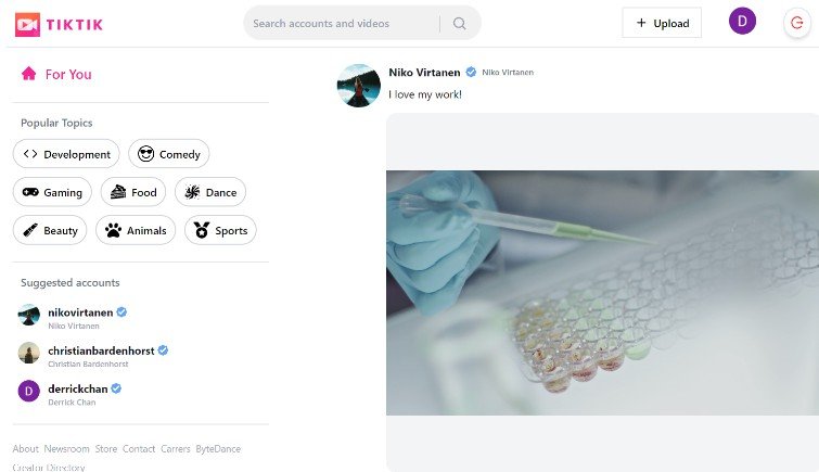 TikTok clone app with modern UI/UX design using React and Tailwind CSS
