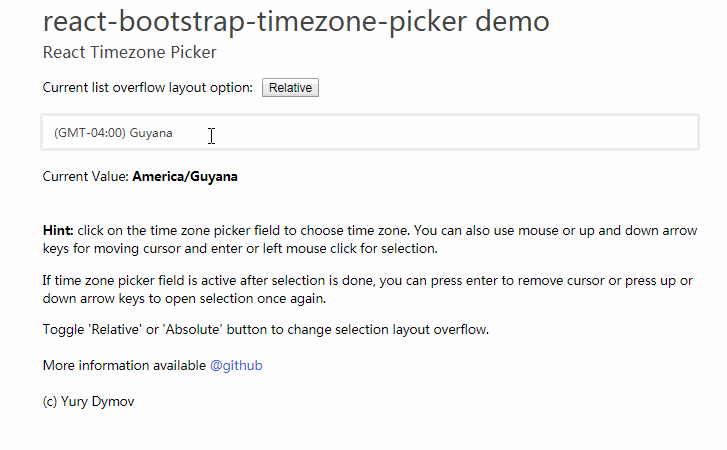 Timezone picker for react bootstrap
