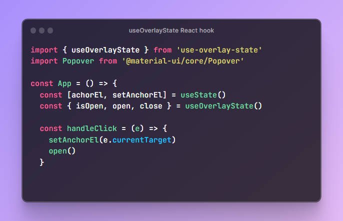 Tiny React hook that helps you to manage your modals or whatever overlay UI state