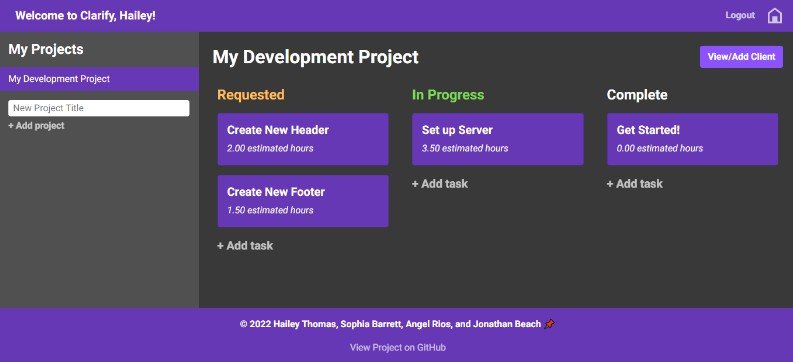 To Clarify: A full stack MERN web application designed to help freelance web developers keep workflow organized