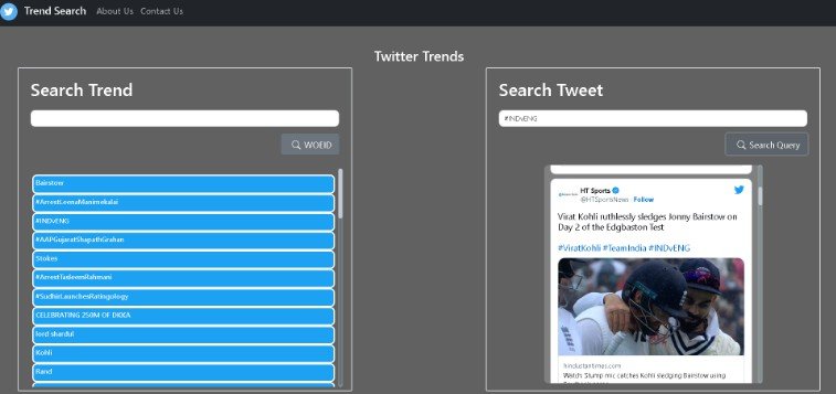 Trend Search Twitter Application with React