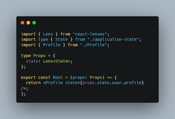 Uses TypeScript and Proxy to dynamically construct a lens-like interface for your application state